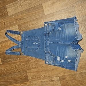 Denim overall shorts